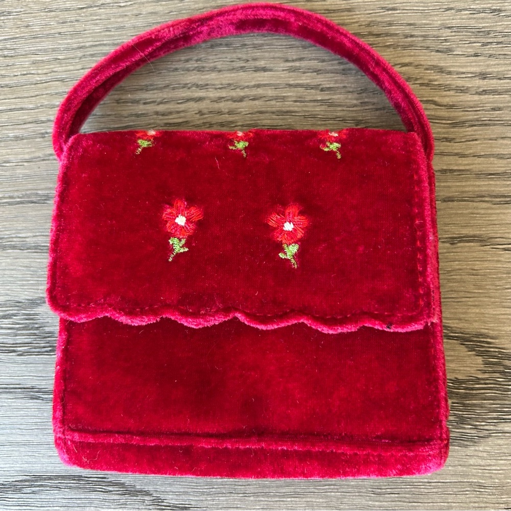 Velvet Embroidered Flower Mini Purse